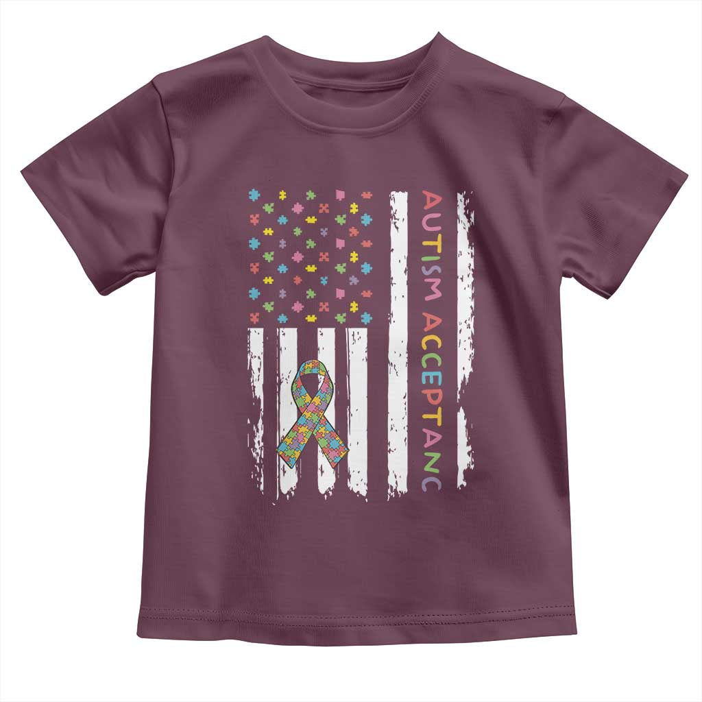 Autism Acceptance Toddler T Shirt American Flag Neurodivergent Support Ribbon Puzzle