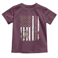 Autism Acceptance Toddler T Shirt American Flag Neurodivergent Support Ribbon Puzzle