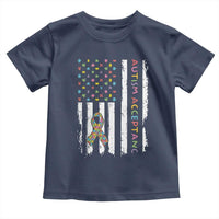 Autism Acceptance Toddler T Shirt American Flag Neurodivergent Support Ribbon Puzzle