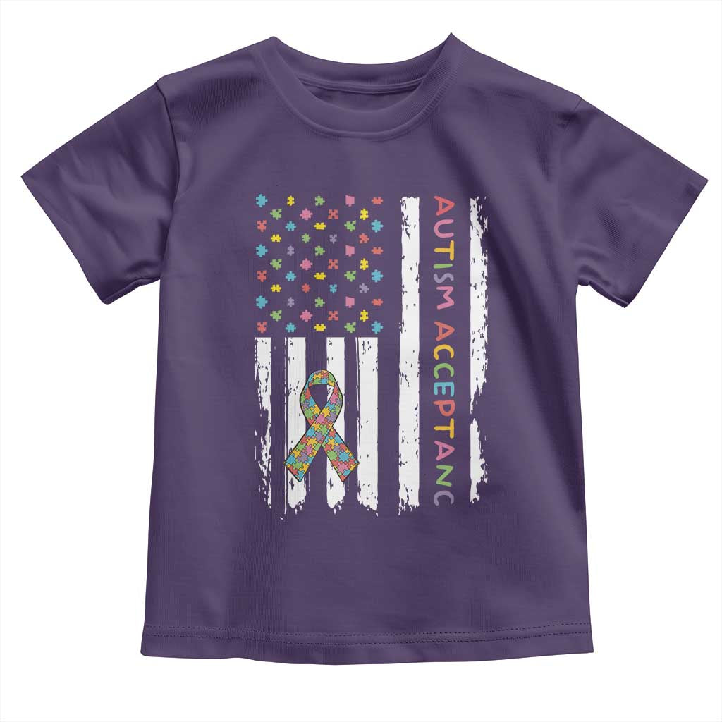 Autism Acceptance Toddler T Shirt American Flag Neurodivergent Support Ribbon Puzzle