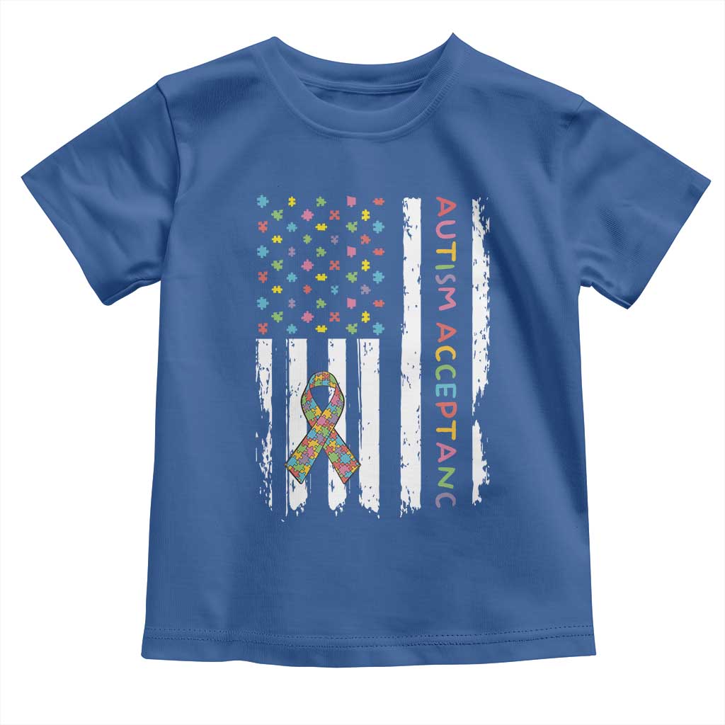 Autism Acceptance Toddler T Shirt American Flag Neurodivergent Support Ribbon Puzzle