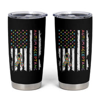 Autism Acceptance Tumbler Cup American Flag Neurodivergent Support Ribbon Puzzle