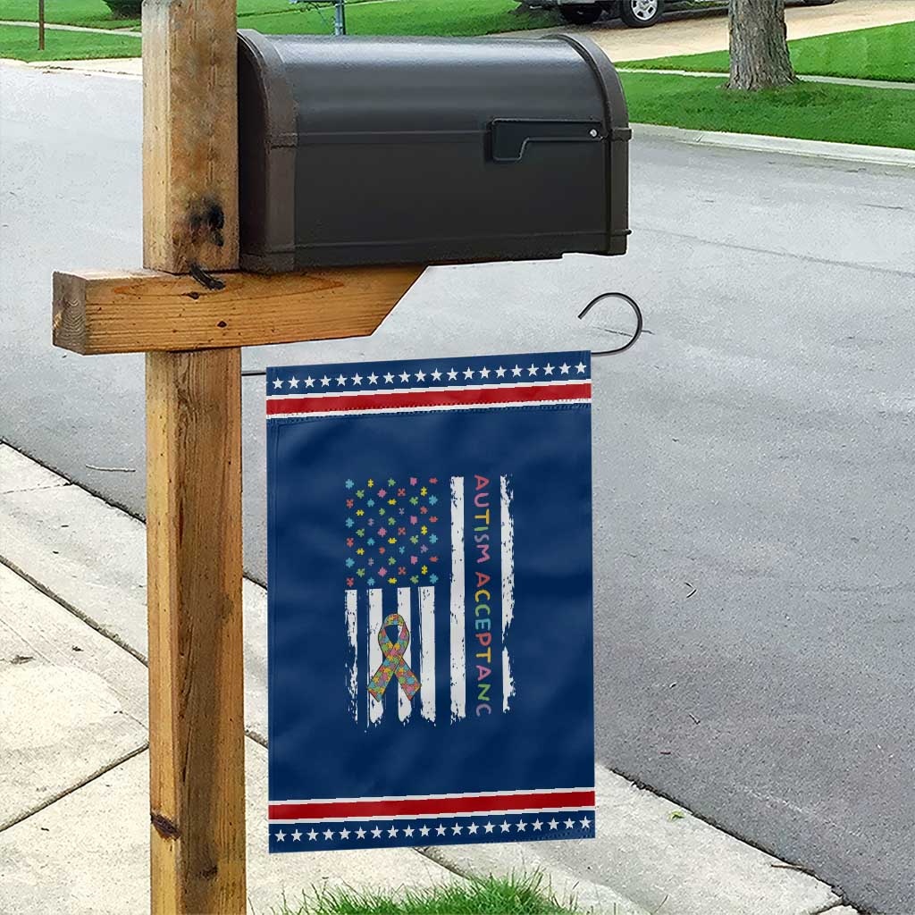 Autism Acceptance Garden Flag American Flag Neurodivergent Support Ribbon Puzzle
