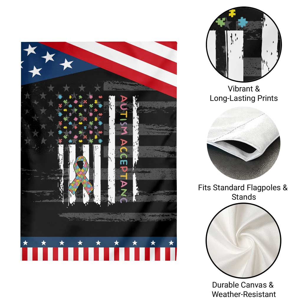 Autism Acceptance Garden Flag American Flag Neurodivergent Support Ribbon Puzzle