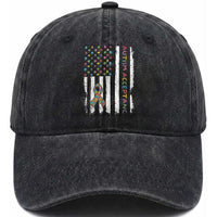 Autism Acceptance Washed Cotton Baseball Cap American Flag Neurodivergent Support Ribbon Puzzle