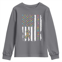 Autism Acceptance Youth Sweatshirt American Flag Neurodivergent Support Ribbon Puzzle
