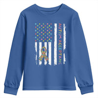 Autism Acceptance Youth Sweatshirt American Flag Neurodivergent Support Ribbon Puzzle