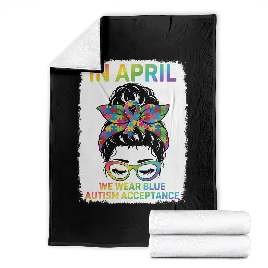 Autism Acceptance Throw Blanket Neurodivergent Support Messy Bun Ribbon Puzzle