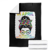 Autism Acceptance Throw Blanket Neurodivergent Support Messy Bun Ribbon Puzzle