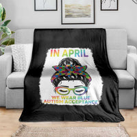 Autism Acceptance Throw Blanket Neurodivergent Support Messy Bun Ribbon Puzzle