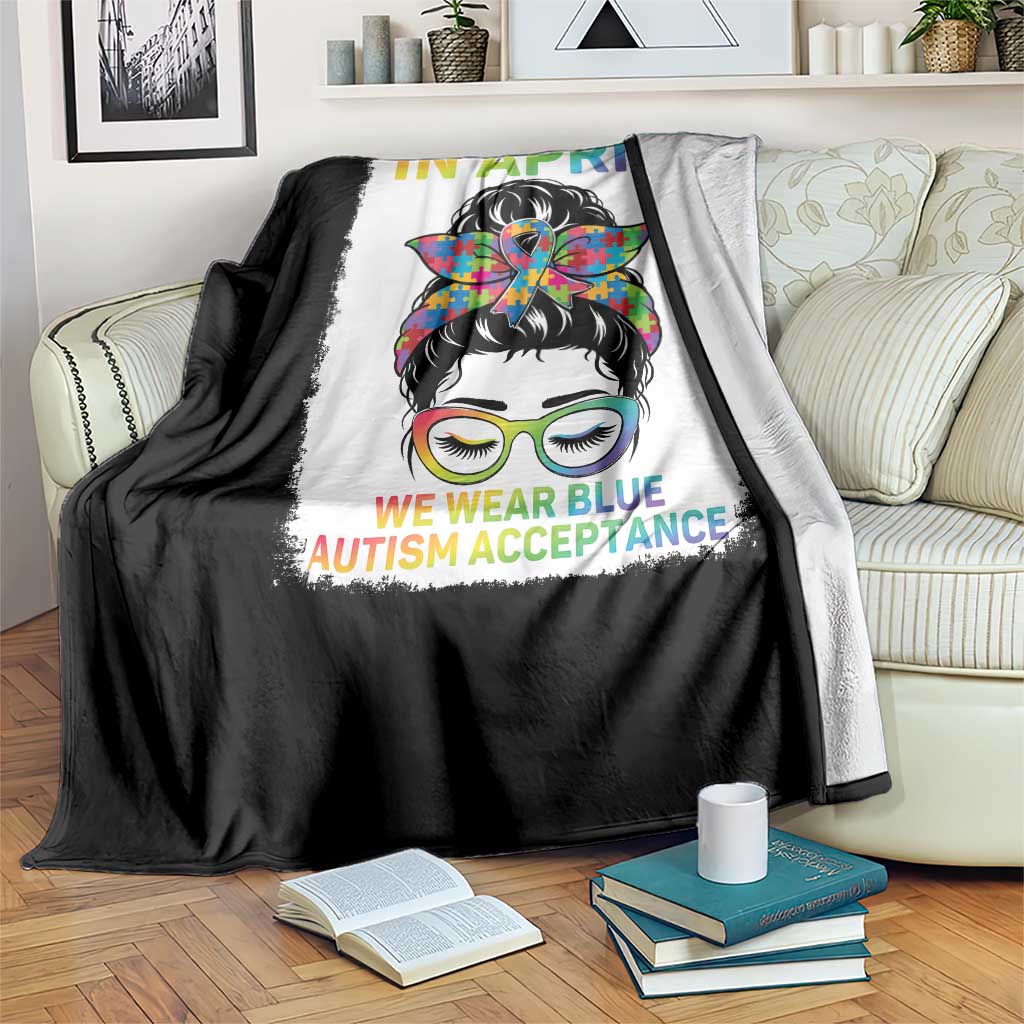 Autism Acceptance Throw Blanket Neurodivergent Support Messy Bun Ribbon Puzzle
