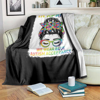 Autism Acceptance Throw Blanket Neurodivergent Support Messy Bun Ribbon Puzzle