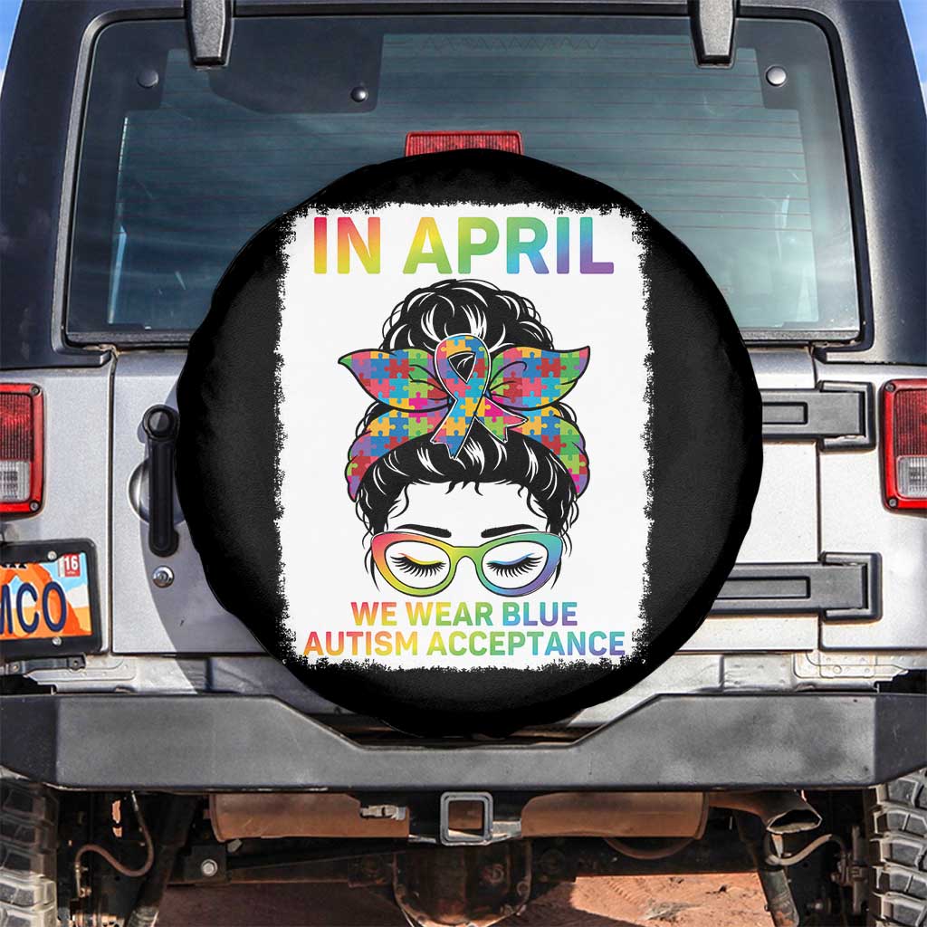 Autism Acceptance Spare Tire Cover Neurodivergent Support Messy Bun Ribbon Puzzle