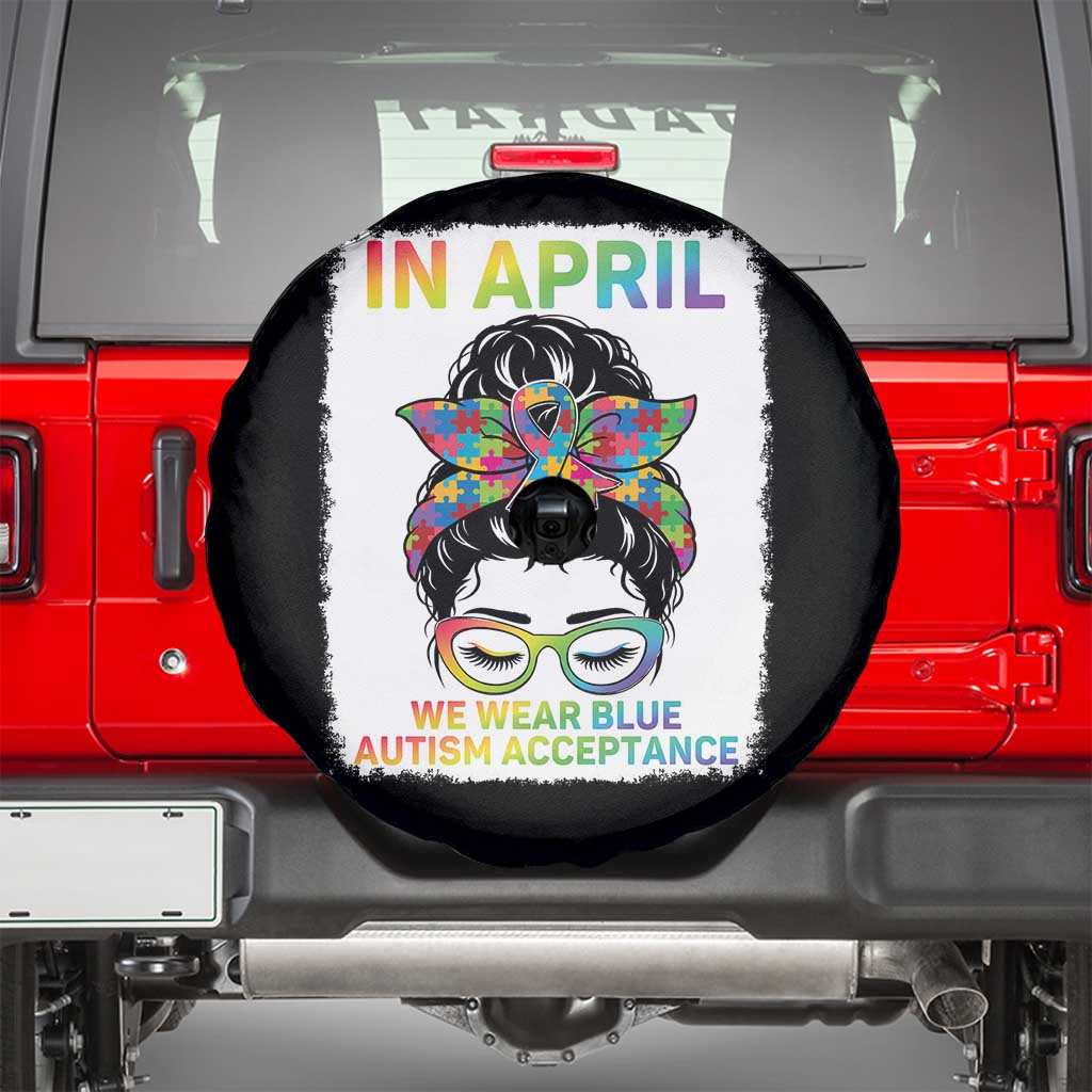 Autism Acceptance Spare Tire Cover Neurodivergent Support Messy Bun Ribbon Puzzle