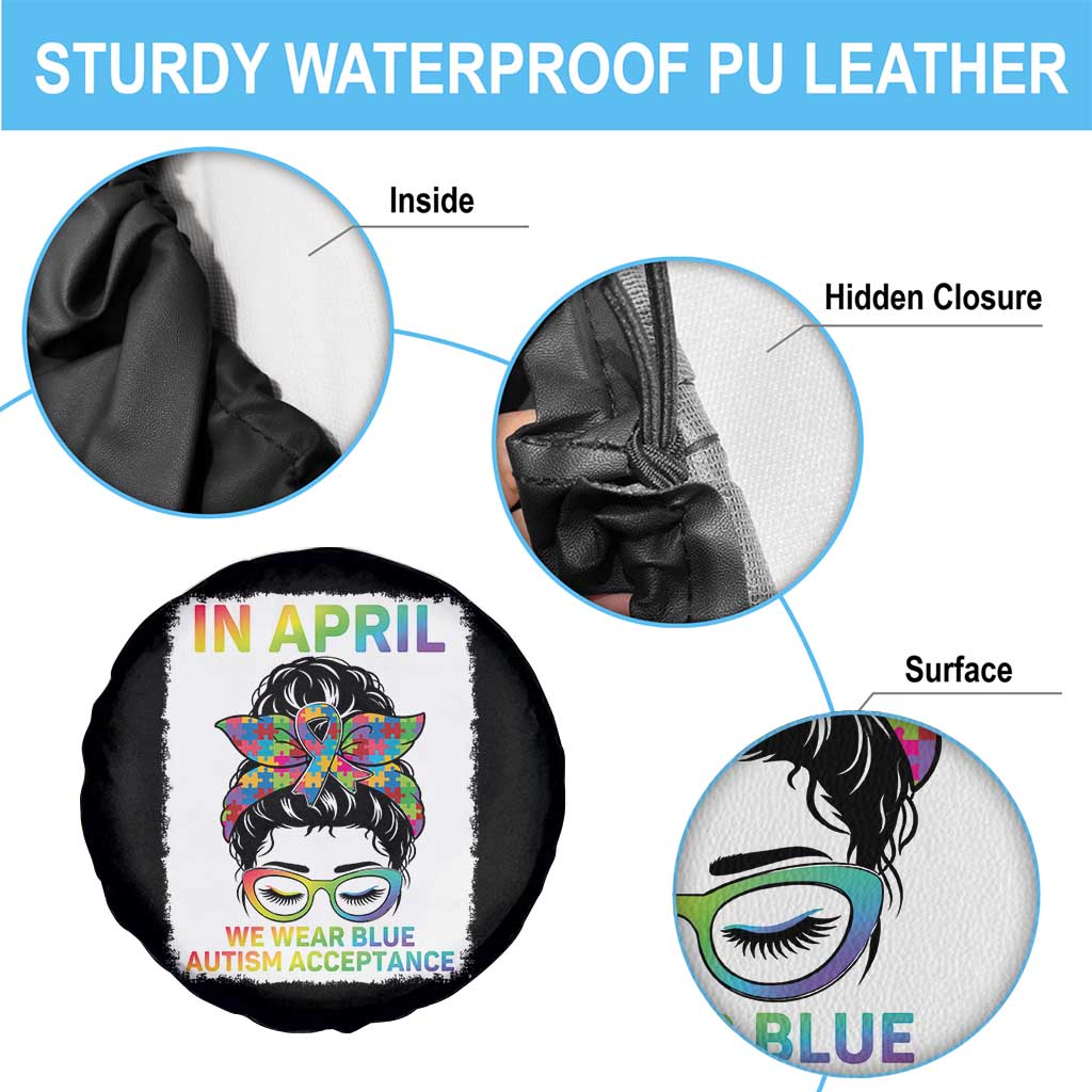 Autism Acceptance Spare Tire Cover Neurodivergent Support Messy Bun Ribbon Puzzle