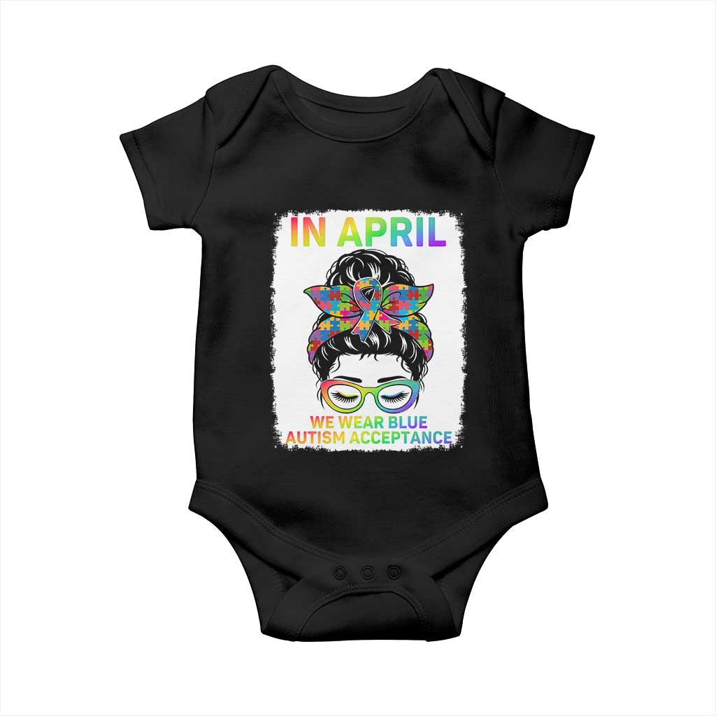 Autism Acceptance Baby Onesie Neurodivergent Support Messy Bun Ribbon Puzzle