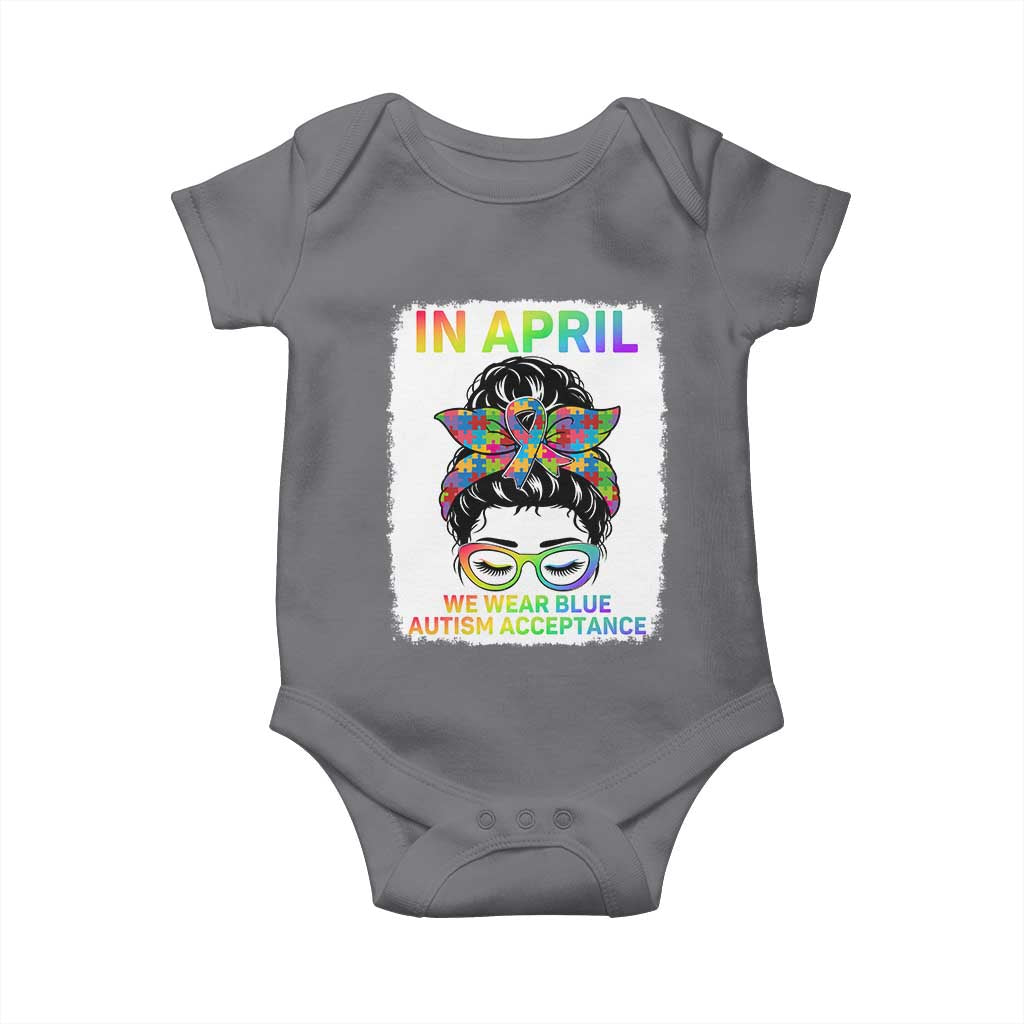 Autism Acceptance Baby Onesie Neurodivergent Support Messy Bun Ribbon Puzzle