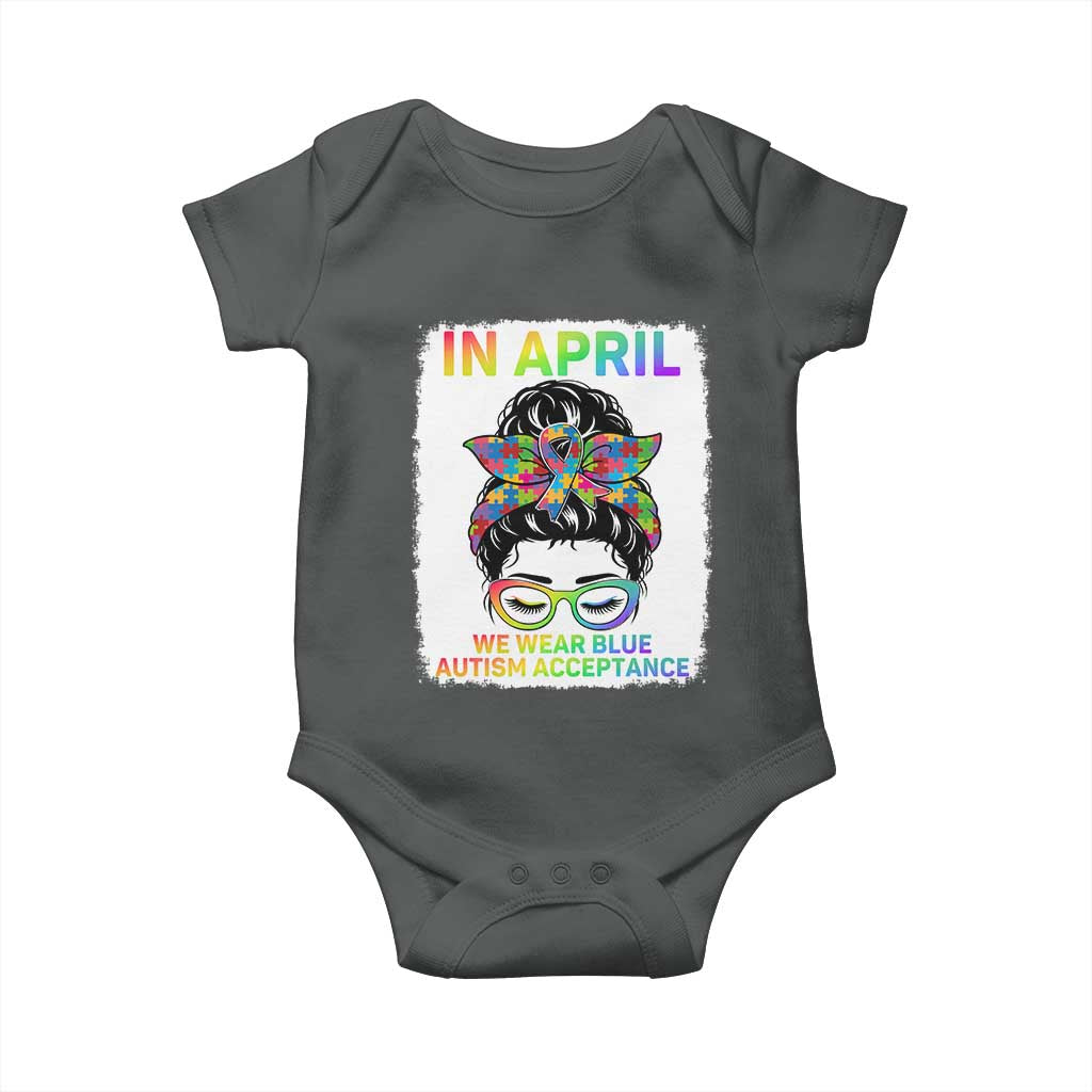 Autism Acceptance Baby Onesie Neurodivergent Support Messy Bun Ribbon Puzzle