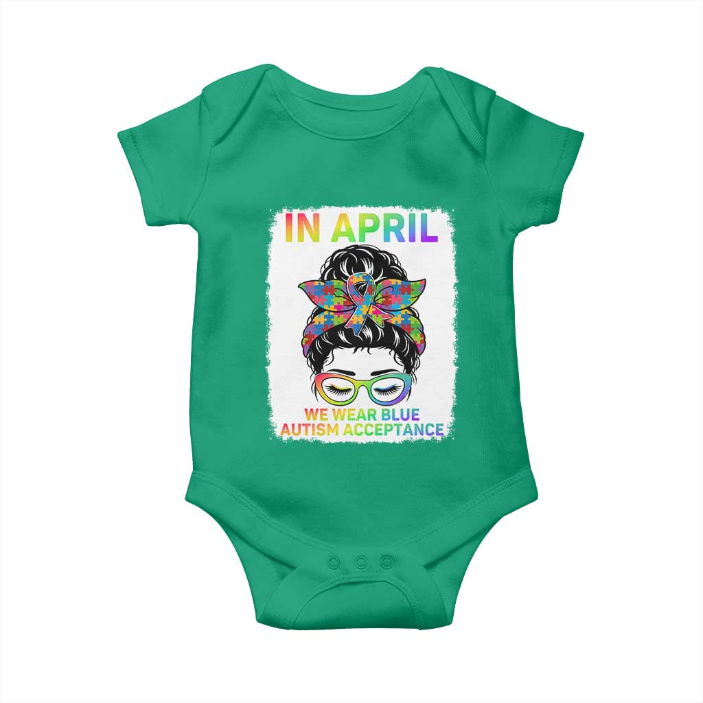 Autism Acceptance Baby Onesie Neurodivergent Support Messy Bun Ribbon Puzzle