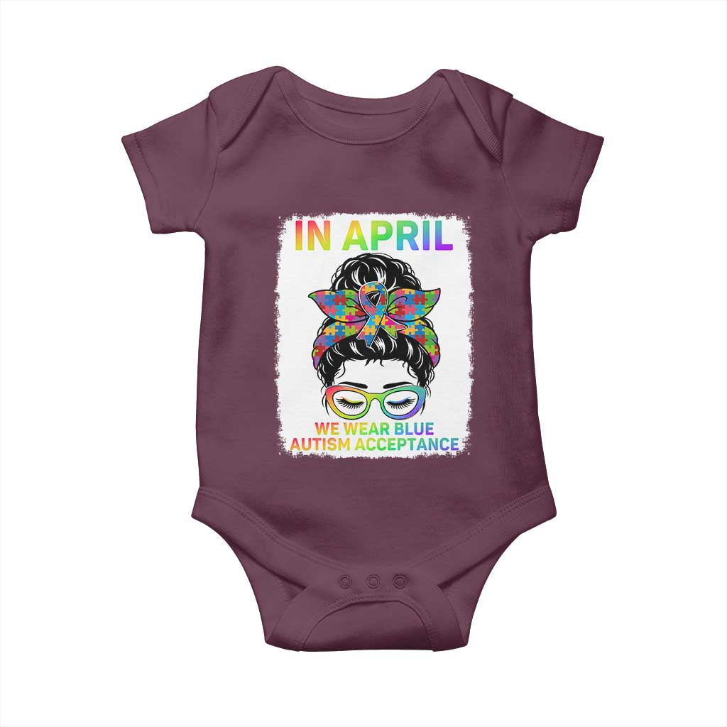 Autism Acceptance Baby Onesie Neurodivergent Support Messy Bun Ribbon Puzzle