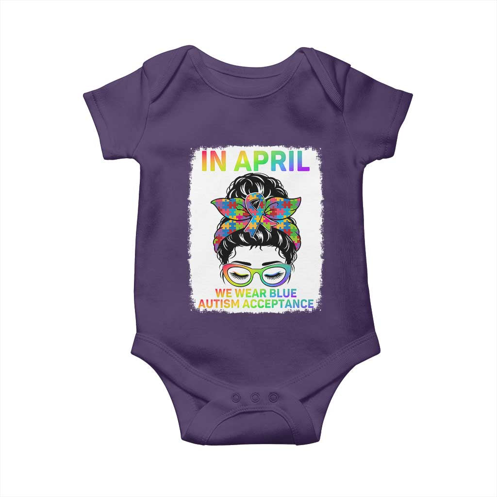 Autism Acceptance Baby Onesie Neurodivergent Support Messy Bun Ribbon Puzzle