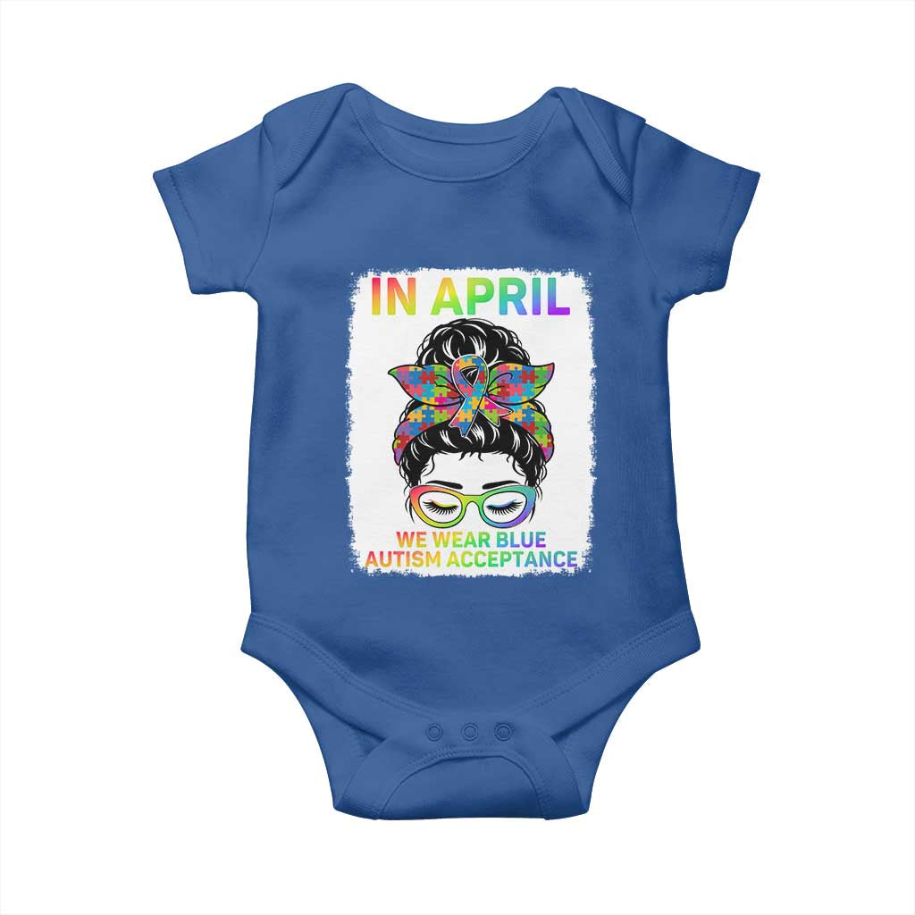 Autism Acceptance Baby Onesie Neurodivergent Support Messy Bun Ribbon Puzzle