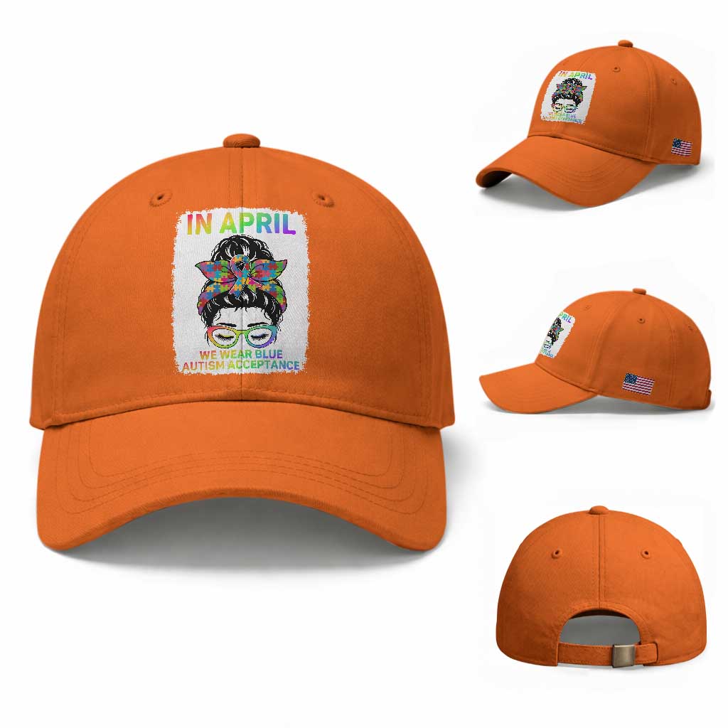 Autism Acceptance Baseball Cap Neurodivergent Support Messy Bun Ribbon Puzzle