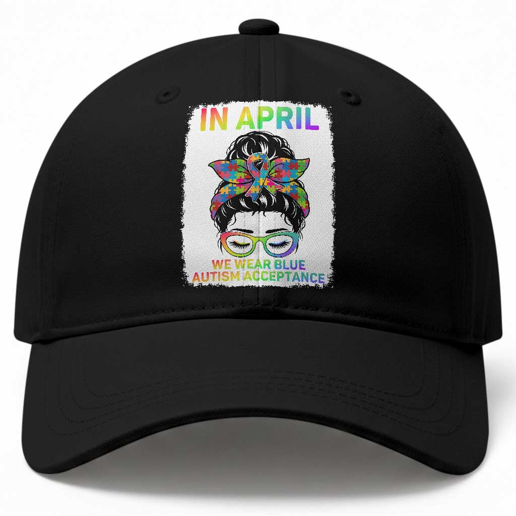 Autism Acceptance Baseball Cap Neurodivergent Support Messy Bun Ribbon Puzzle