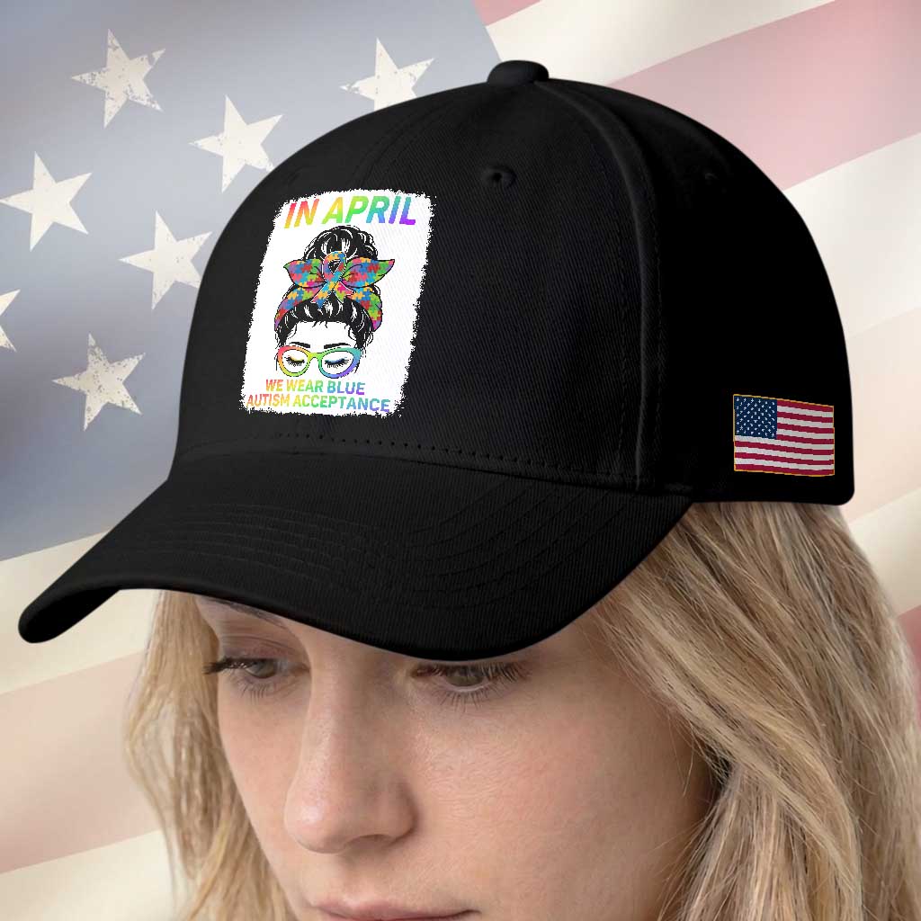 Autism Acceptance Baseball Cap Neurodivergent Support Messy Bun Ribbon Puzzle