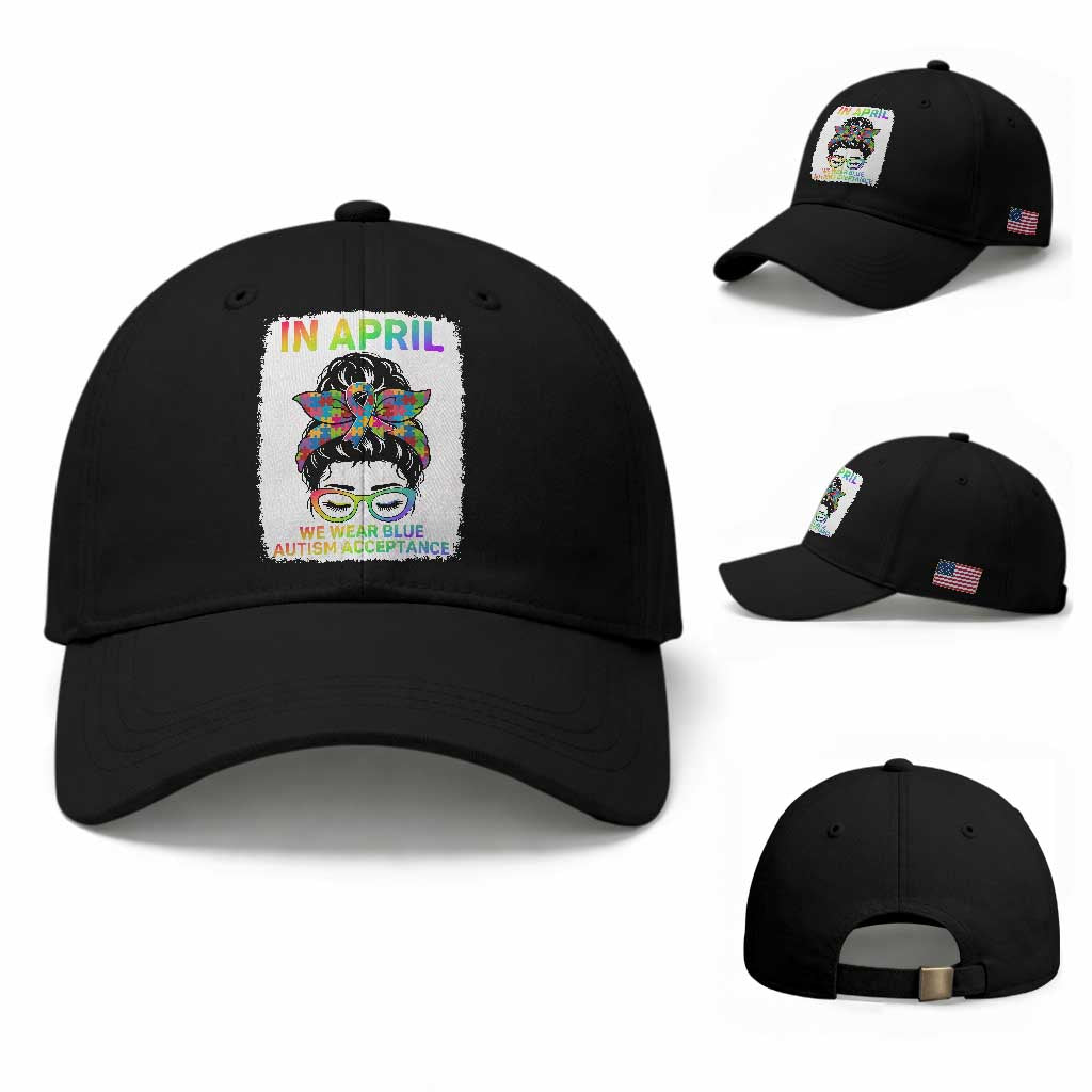 Autism Acceptance Baseball Cap Neurodivergent Support Messy Bun Ribbon Puzzle