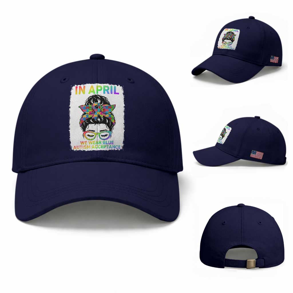 Autism Acceptance Baseball Cap Neurodivergent Support Messy Bun Ribbon Puzzle
