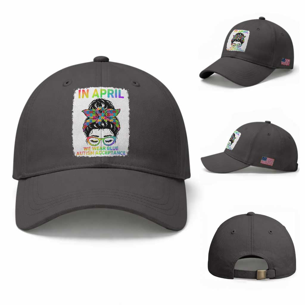 Autism Acceptance Baseball Cap Neurodivergent Support Messy Bun Ribbon Puzzle