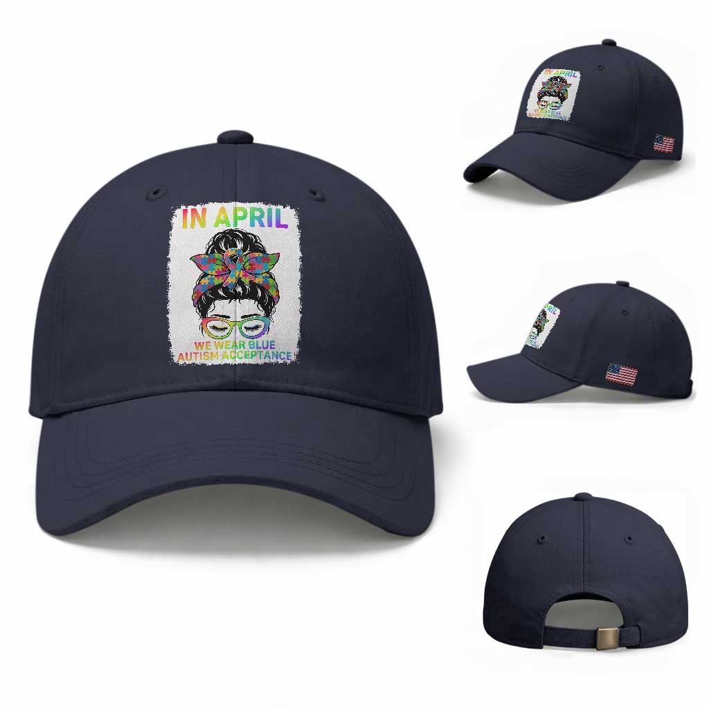 Autism Acceptance Baseball Cap Neurodivergent Support Messy Bun Ribbon Puzzle