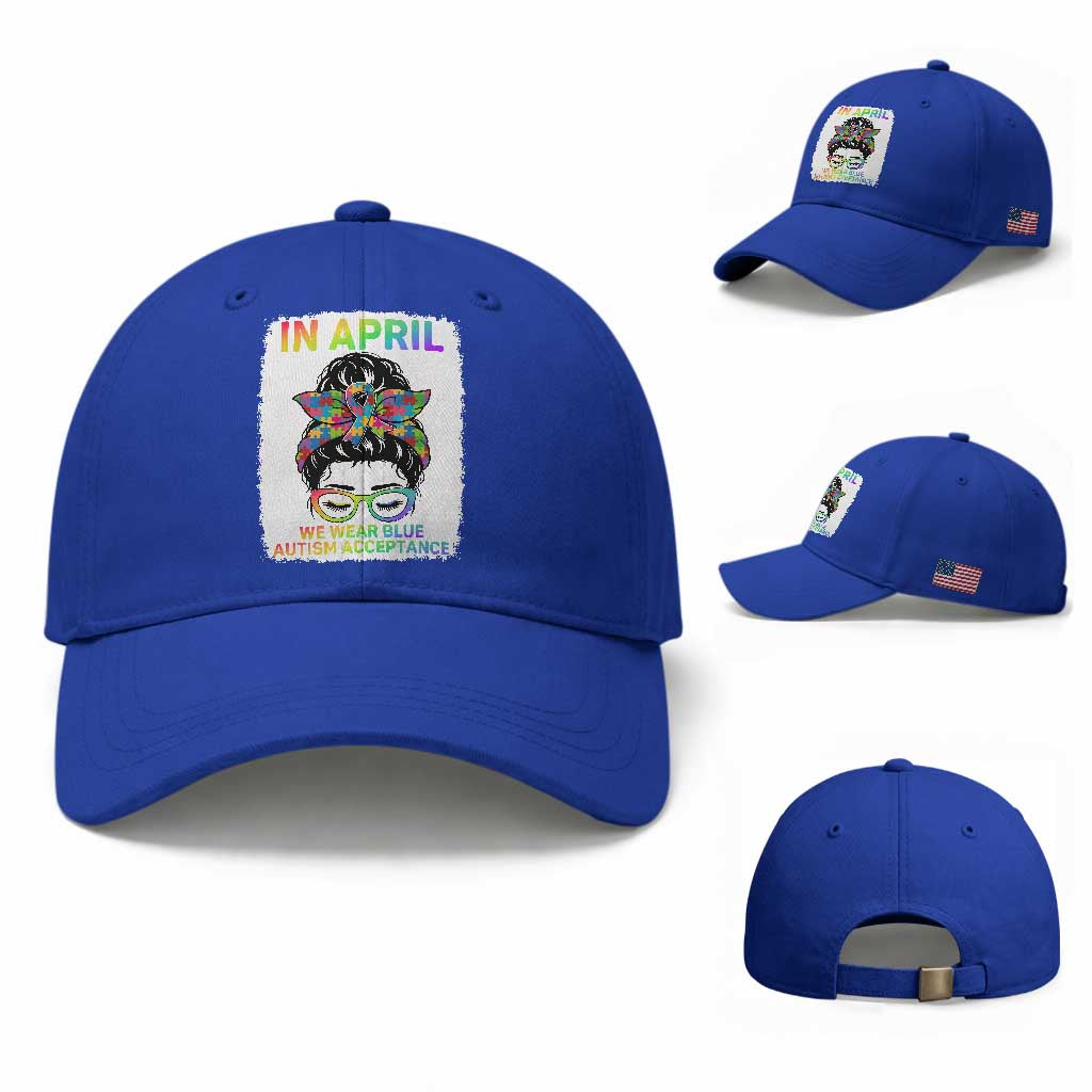 Autism Acceptance Baseball Cap Neurodivergent Support Messy Bun Ribbon Puzzle