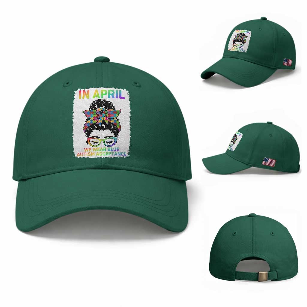 Autism Acceptance Baseball Cap Neurodivergent Support Messy Bun Ribbon Puzzle