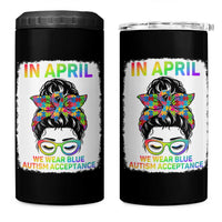 Autism Acceptance 4 in 1 Can Cooler Tumbler Neurodivergent Support Messy Bun Ribbon Puzzle