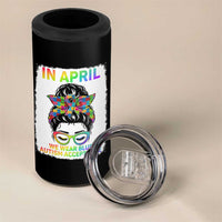 Autism Acceptance 4 in 1 Can Cooler Tumbler Neurodivergent Support Messy Bun Ribbon Puzzle