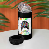 Autism Acceptance 4 in 1 Can Cooler Tumbler Neurodivergent Support Messy Bun Ribbon Puzzle