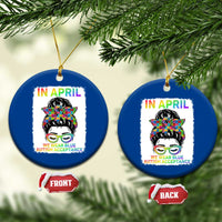 Autism Acceptance Ceramic Ornament Neurodivergent Support Messy Bun Ribbon Puzzle