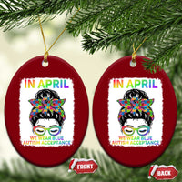 Autism Acceptance Ceramic Ornament Neurodivergent Support Messy Bun Ribbon Puzzle