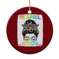 Autism Acceptance Ceramic Ornament Neurodivergent Support Messy Bun Ribbon Puzzle