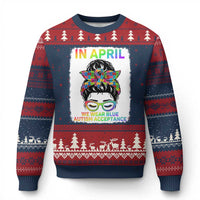 Autism Acceptance Ugly Christmas Sweater Neurodivergent Support Messy Bun Ribbon Puzzle