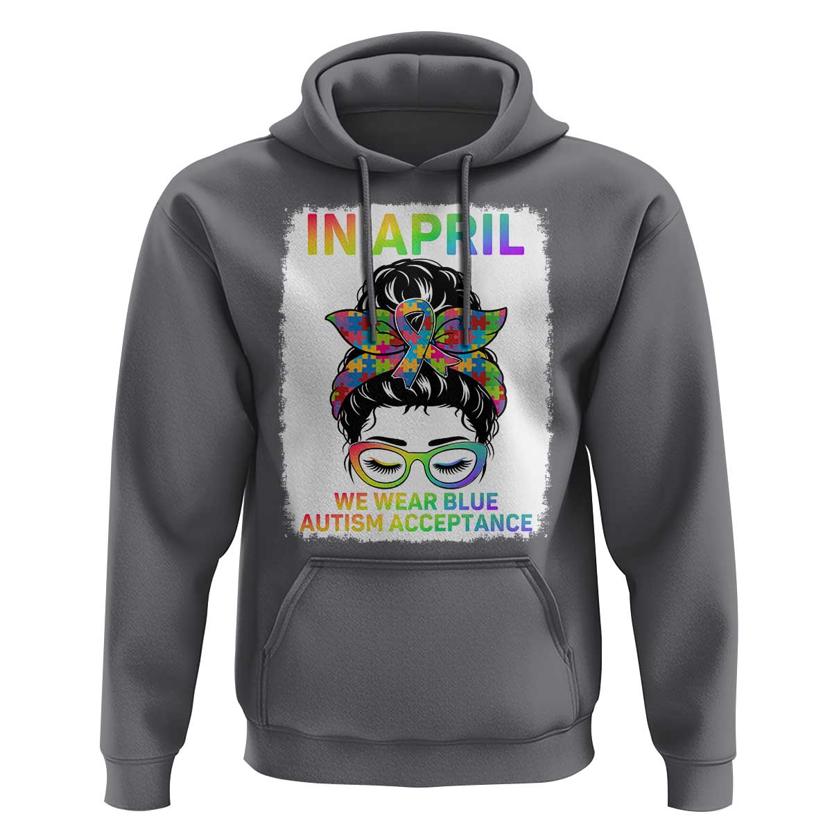 Autism Acceptance Hoodie Neurodivergent Support Messy Bun Ribbon Puzzle