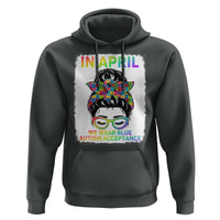 Autism Acceptance Hoodie Neurodivergent Support Messy Bun Ribbon Puzzle