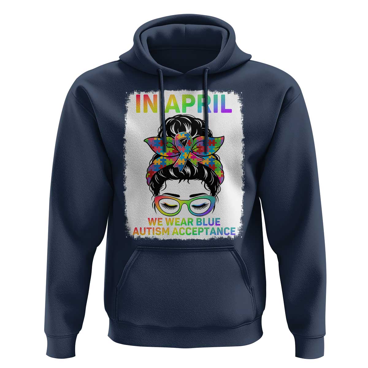 Autism Acceptance Hoodie Neurodivergent Support Messy Bun Ribbon Puzzle