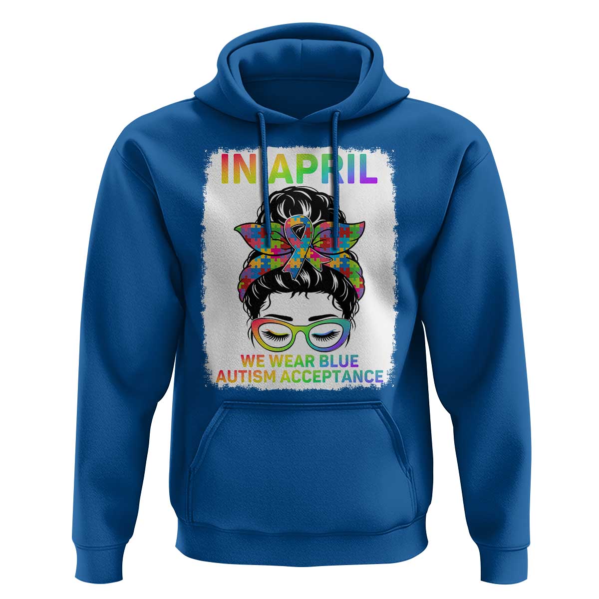 Autism Acceptance Hoodie Neurodivergent Support Messy Bun Ribbon Puzzle