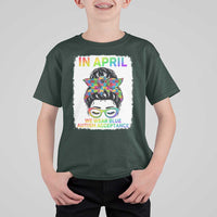 Autism Acceptance T Shirt For Kid Neurodivergent Support Messy Bun Ribbon Puzzle