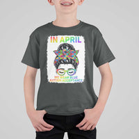 Autism Acceptance T Shirt For Kid Neurodivergent Support Messy Bun Ribbon Puzzle
