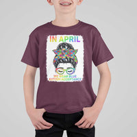 Autism Acceptance T Shirt For Kid Neurodivergent Support Messy Bun Ribbon Puzzle