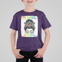 Autism Acceptance T Shirt For Kid Neurodivergent Support Messy Bun Ribbon Puzzle